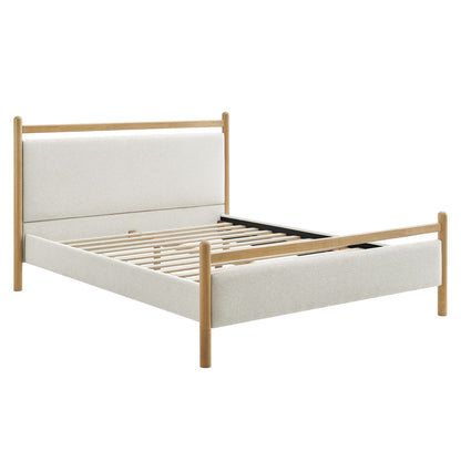 Ginny Platform Bed Frame by Modway, light wood frame with beige upholstered headboard on Tampa Home & Garden Store