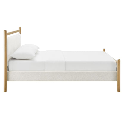 Ginny Platform Bed Frame by Modway with light upholstered headboard and natural wood posts on Tampa Home & Garden Store