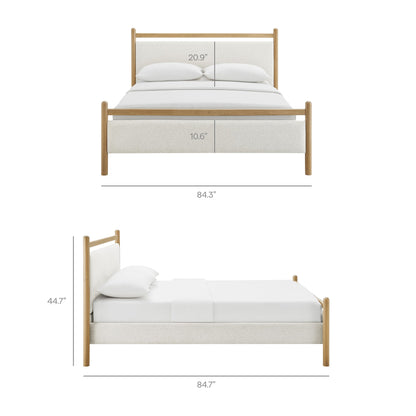 Ginny Platform Bed Frame by Modway with natural wood frame and beige upholstered headboard on Tampa Home & Garden Store