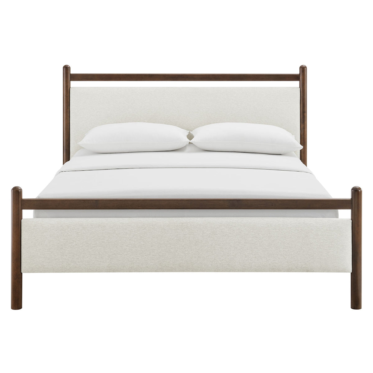 Ginny platform bed frame by Modway, brown wood with beige upholstered headboard and footboard on Tampa Home & Garden Store
