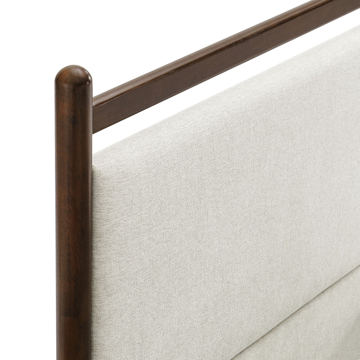 Ginny Platform Bed Frame by Modway with dark wood posts and beige upholstered bed skirt on Tampa Home & Garden Store