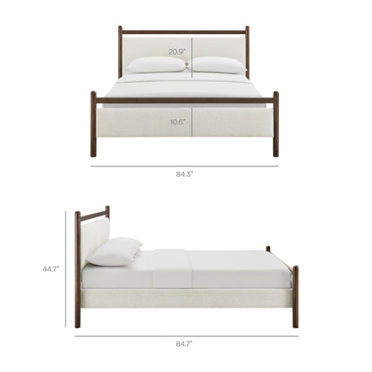Ginny Platform Bed Frame by Modway with dark wood posts and beige upholstered headboard on Tampa Home & Garden Store