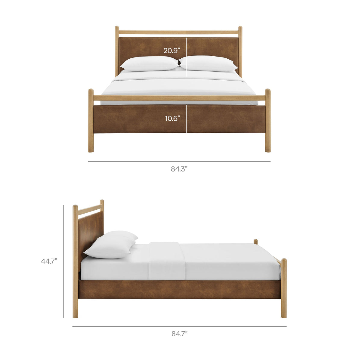 Modway Ginny vegan leather platform bed frame with brown upholstered headboard and footboard on Tampa Home & Garden Store