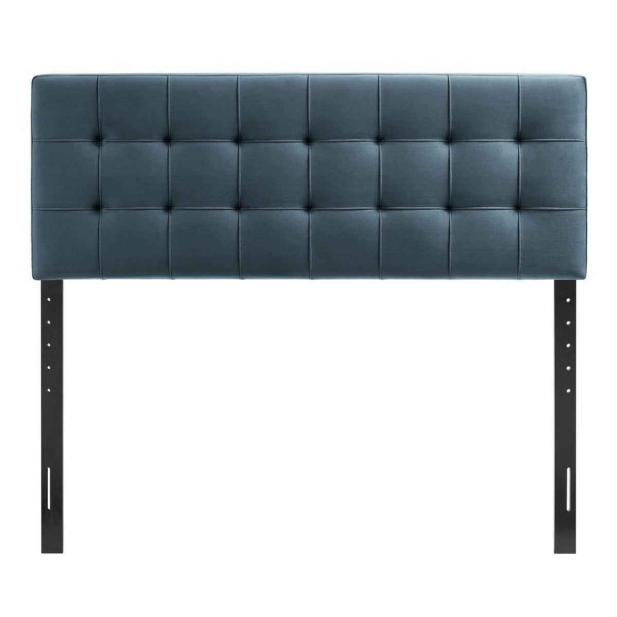 Lily Stain-Resistant Performance Velvet Headboard, blue, square-tufted with black metal legs on Tampa Home & Garden Store