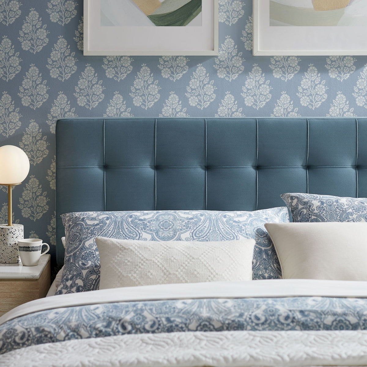 Lily Stain-Resistant Performance Velvet Headboard in blue velvet by Modway, HouseOfZazla on Tampa Home & Garden Store
