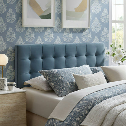 Lily stain-resistant performance velvet headboard by Modway in blue tufted upholstery on Tampa Home & Garden Store