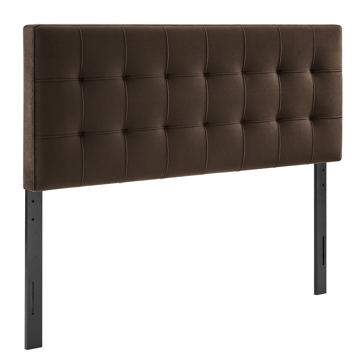 Lily stain-resistant velvet headboard brown tufted panels with black metal legs Modway on Tampa Home & Garden Store