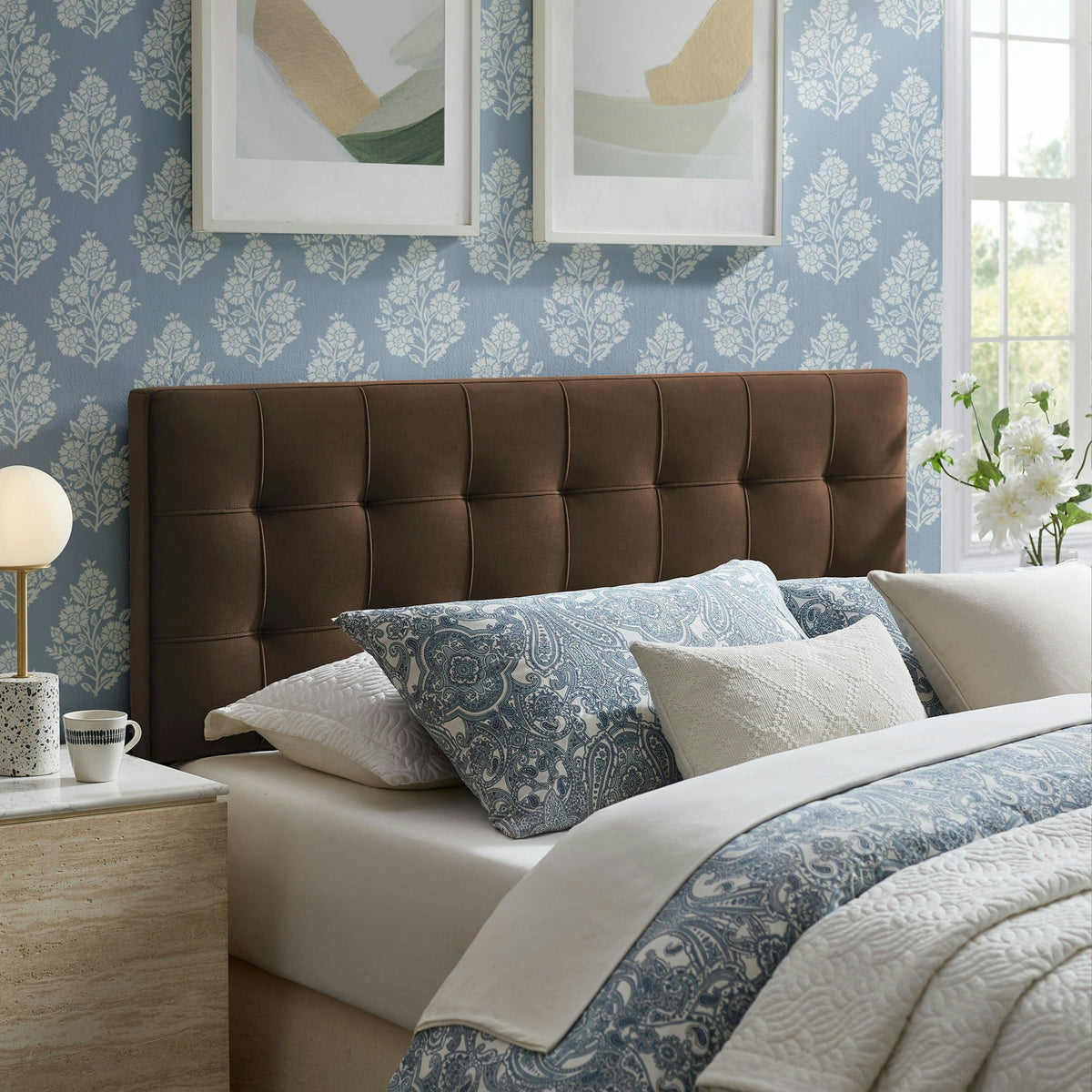 Lily Stain-Resistant Performance Velvet Headboard by Modway, brown tufted upholstery on Tampa Home & Garden Store