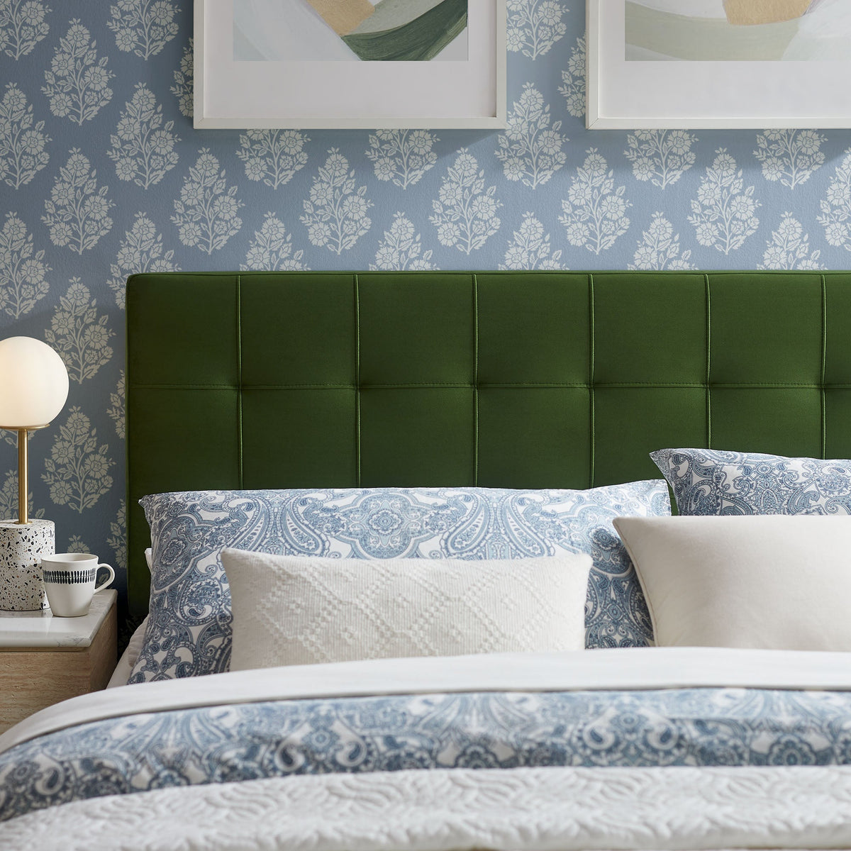 Lily stain-resistant performance velvet headboard in emerald green by HouseOfZazla on Tampa Home & Garden Store