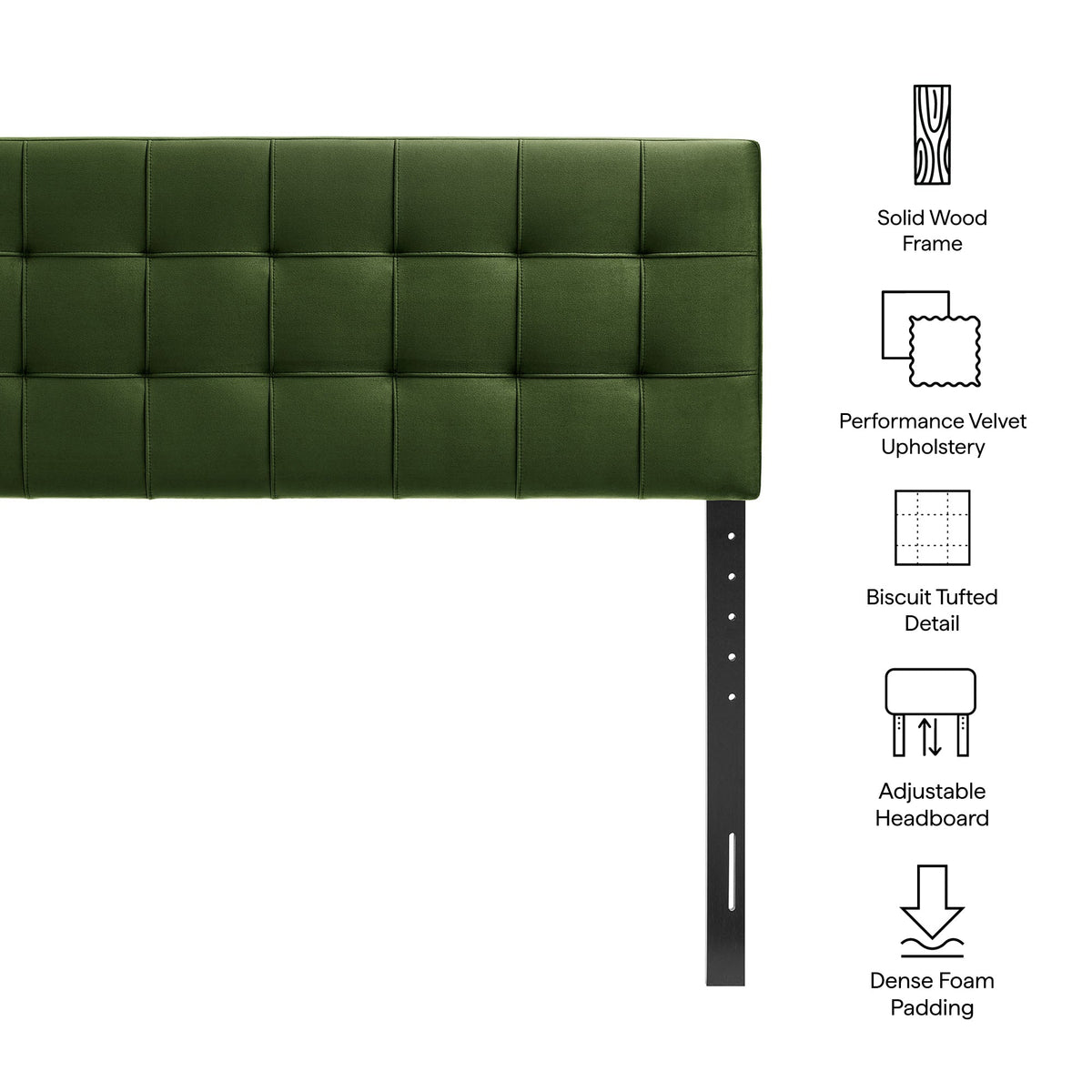 Lily Stain-Resistant Performance Velvet Headboard in green tufted upholstery by Modway on Tampa Home & Garden Store