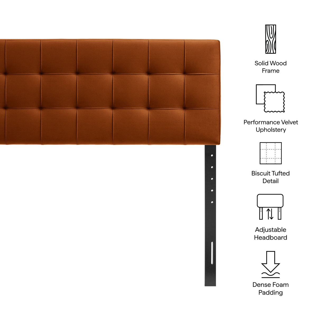 Lily stain-resistant performance velvet headboard in tan with tufted grid and solid wood frame on Tampa Home & Garden Store