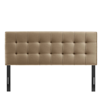 Headboard Lily Stain-Resistant Velvet tan with grid tufting and black metal legs by Modway on Tampa Home & Garden Store