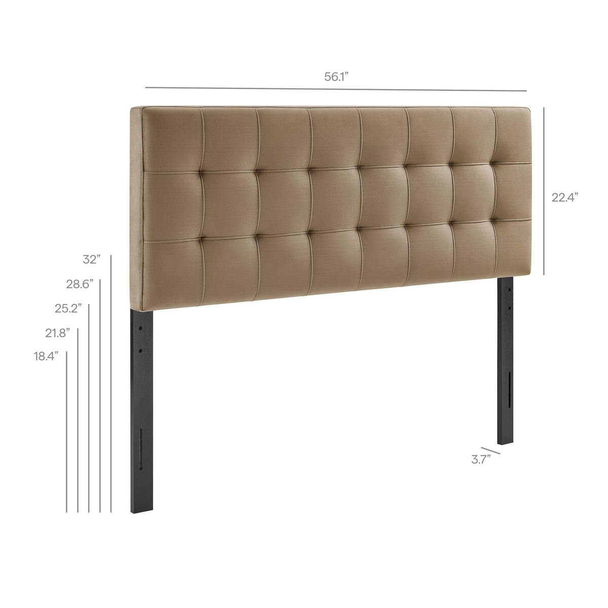 Headboard Lily Stain-Resistant Velvet tan tufted grid with black metal legs by Modway on Tampa Home & Garden Store
