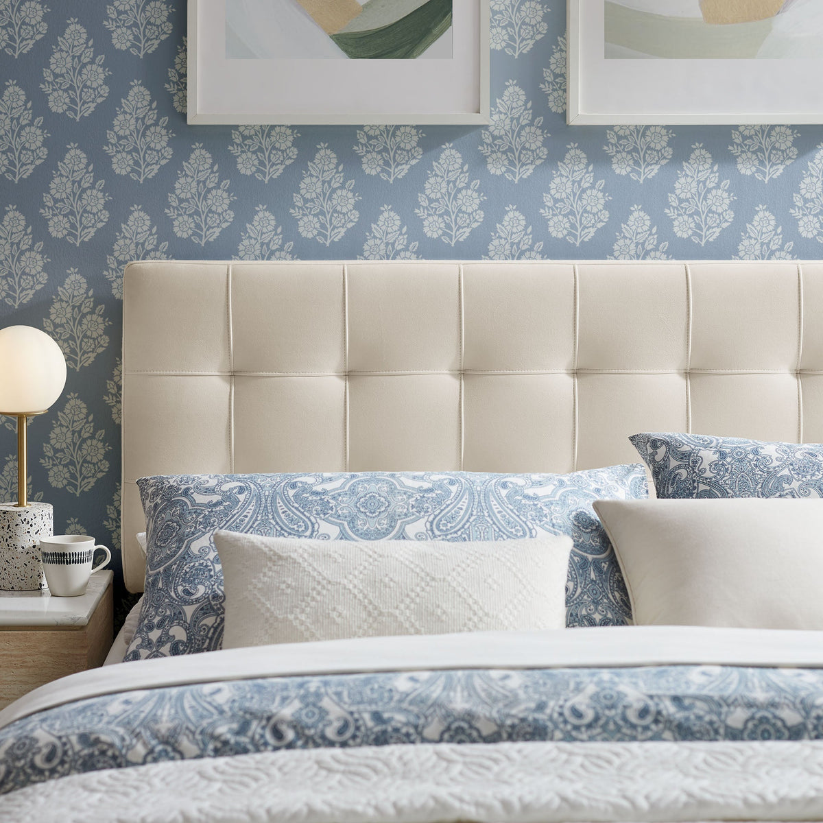 Lily stain-resistant velvet headboard by Modway in beige with tufted panels on Tampa Home & Garden Store