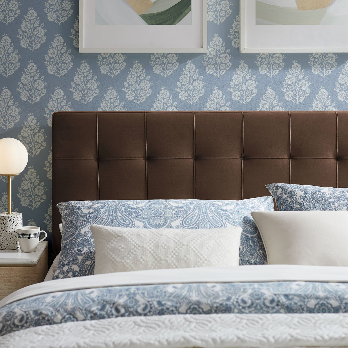 Lily stain-resistant velvet headboard by Modway in rich brown on Tampa Home & Garden Store
