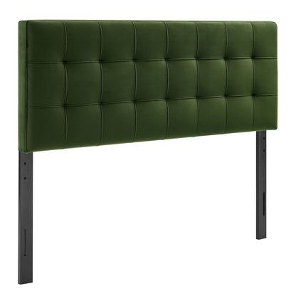 Lily Stain-Resistant Performance Velvet Headboard green with tufted square panels on Tampa Home & Garden Store