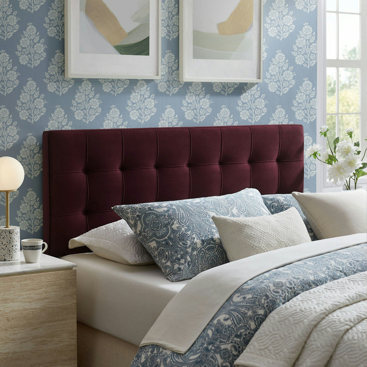 Lily stain-resistant performance velvet headboard by Modway in deep burgundy tufted design on Tampa Home & Garden Store