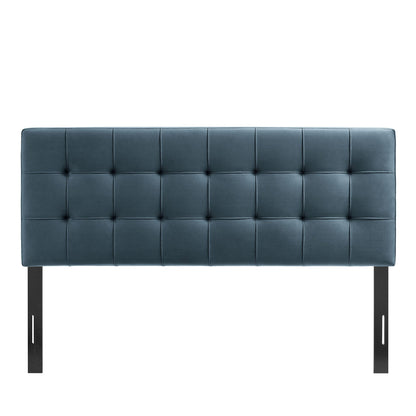 Lily stain-resistant performance velvet headboard by HouseOfZazla in blue with metal legs on Tampa Home & Garden Store