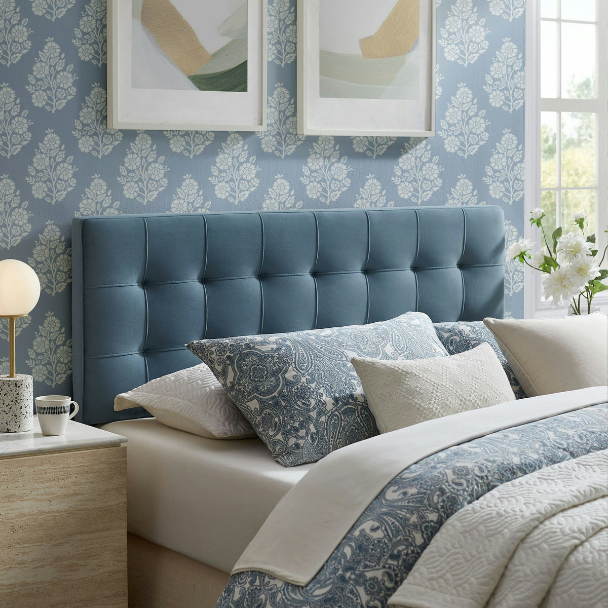 Lily stain-resistant performance velvet headboard in blue by Modway on Tampa Home & Garden Store