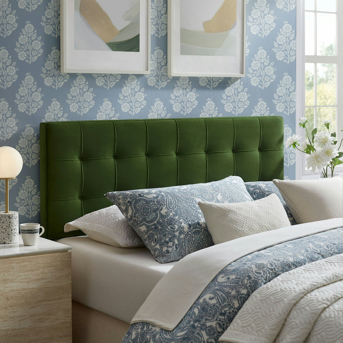 Lily Stain-Resistant Performance Velvet Headboard in emerald green by Modway on Tampa Home & Garden Store