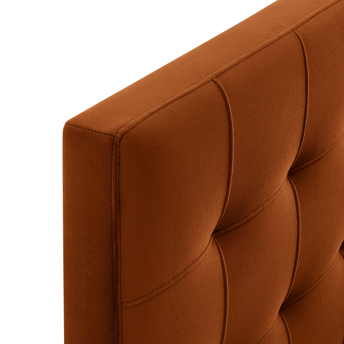 Headboard Lily Stain-Resistant Velvet by Modway in burnt orange with visible seam stitching on Tampa Home & Garden Store