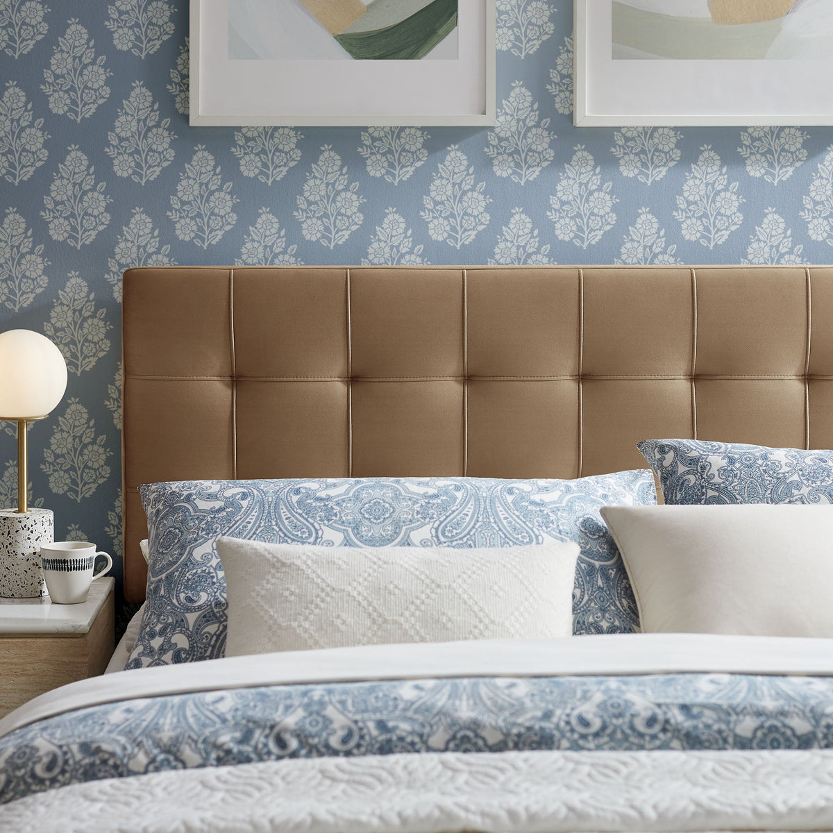 Lily Stain-Resistant Performance Velvet Headboard Modway tan brown with stitched paneling on Tampa Home & Garden Store