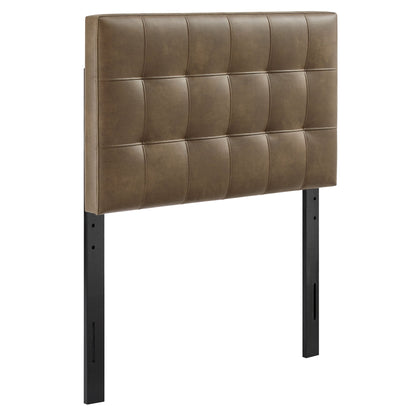 Lily vegan leather headboard by Modway in brown with tufted panels and metal legs HouseOfZazla on Tampa Home & Garden Store