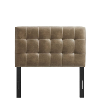 Lily Vegan Leather Headboard by Modway in brown vegan leather with grid-tufted panels on Tampa Home & Garden Store