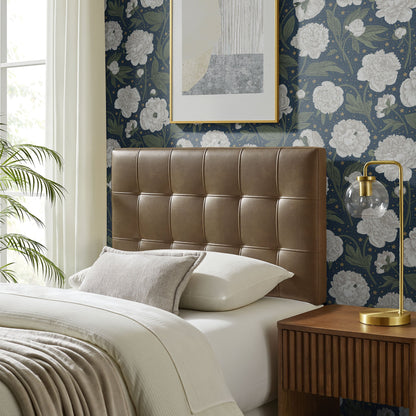Lily Vegan Leather Headboard in brown tufted vegan leather by Modway in a chic bedroom on Tampa Home & Garden Store