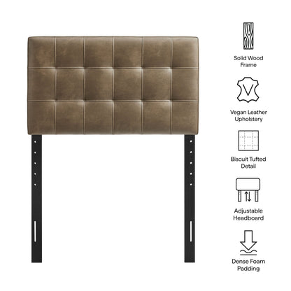 Lily vegan leather headboard by Modway, brown tufted square-panel upholstery with wood frame on Tampa Home & Garden Store