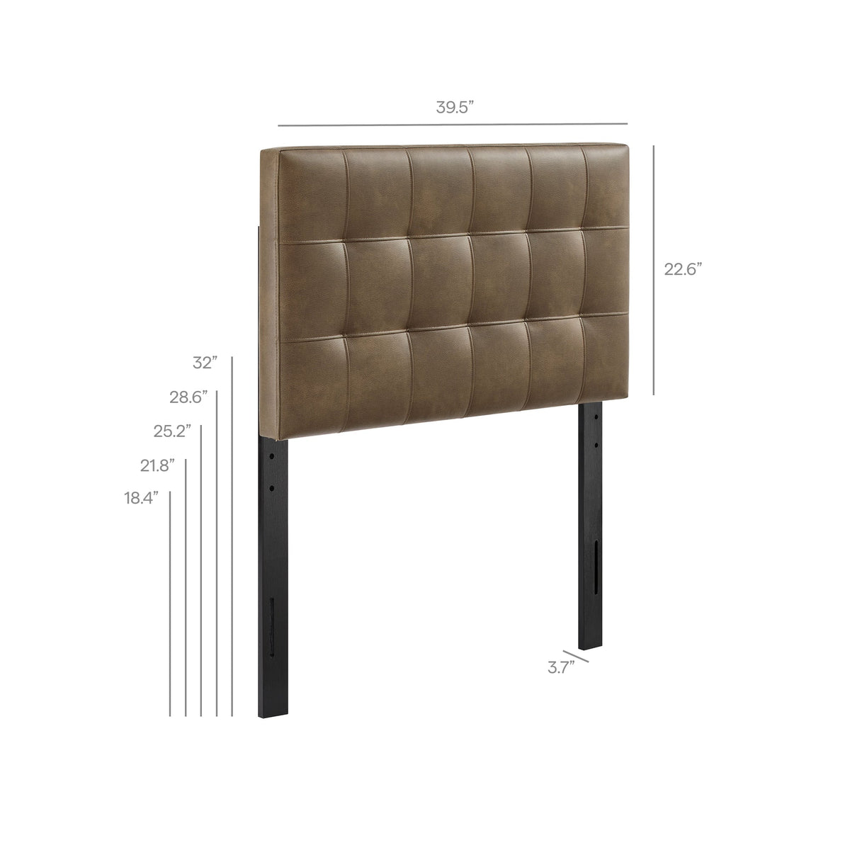 Lily Vegan Leather Headboard by Modway in brown tufted vegan leather with grid stitching and black metal legs on Tampa Home & Garden Store