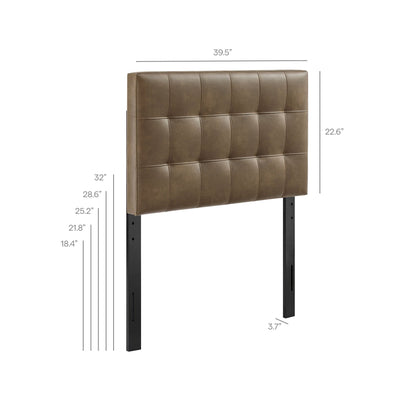 Lily Vegan Leather Headboard by Modway in brown tufted vegan leather with grid stitching and black metal legs on Tampa Home & Garden Store