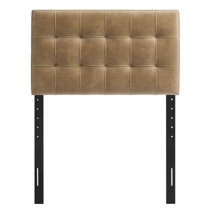 Lily vegan leather headboard by Modway in tan brown with grid panels and black legs on Tampa Home & Garden Store