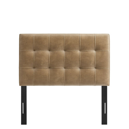 Lily vegan leather headboard by Modway in tan brown, square tufted panels on black metal legs on Tampa Home & Garden Store