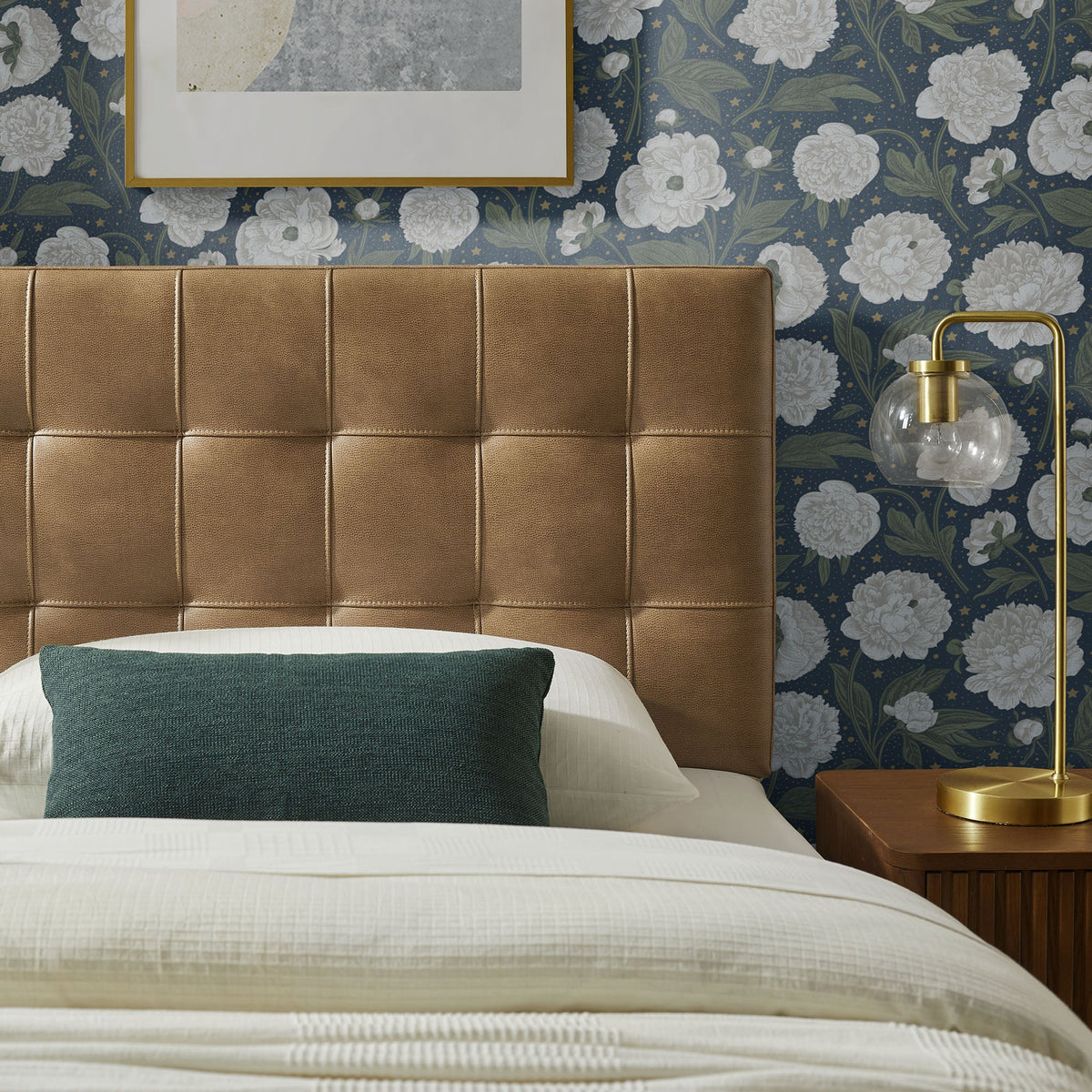 Lily Vegan Leather Headboard by Modway in tan vegan leather with square tufting on Tampa Home & Garden Store