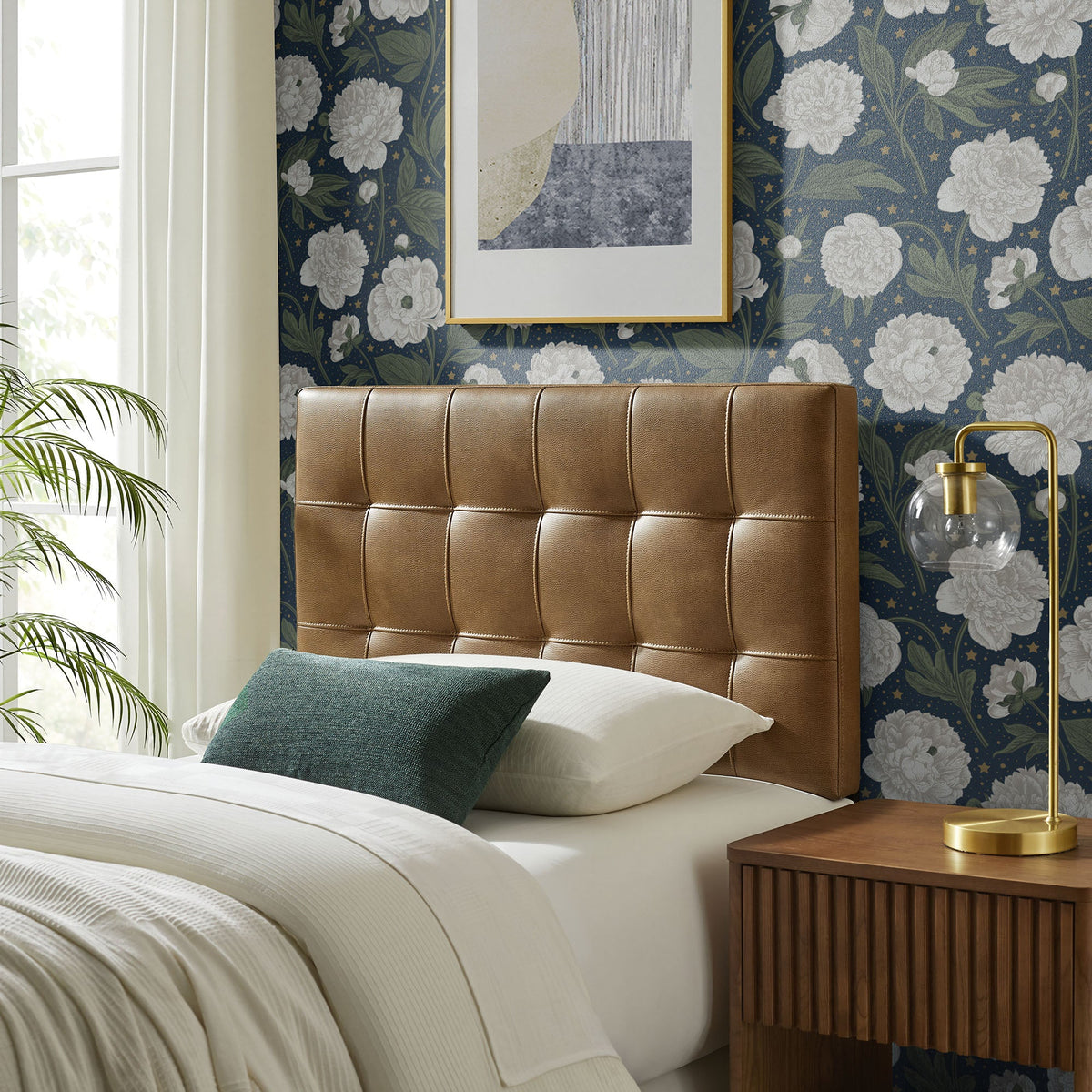 Lily Vegan Leather Headboard by Modway in brown tufted vegan leather on Tampa Home & Garden Store