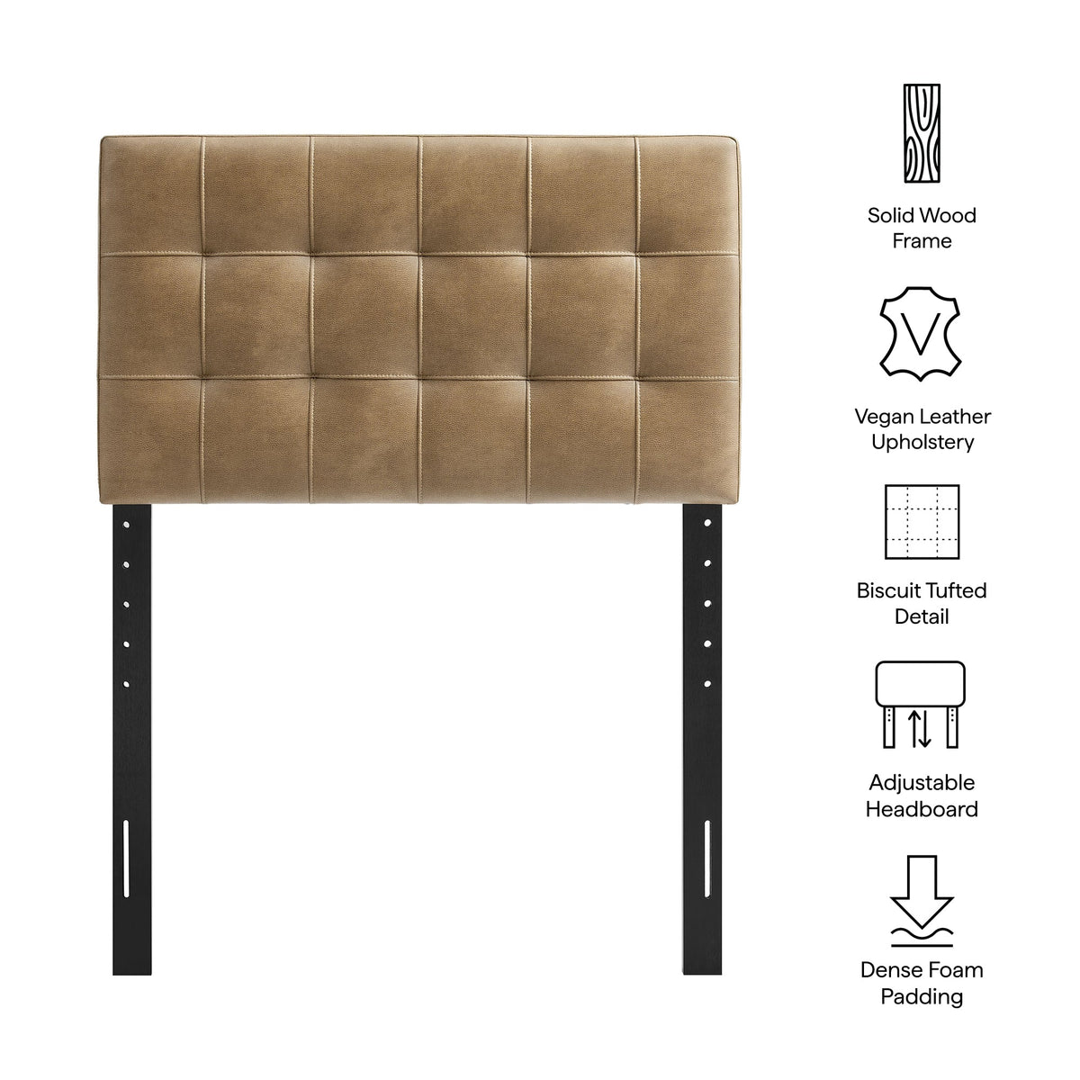 Lily vegan leather headboard by Modway, biscuit-tufted tan brown panels, solid wood frame on Tampa Home & Garden Store