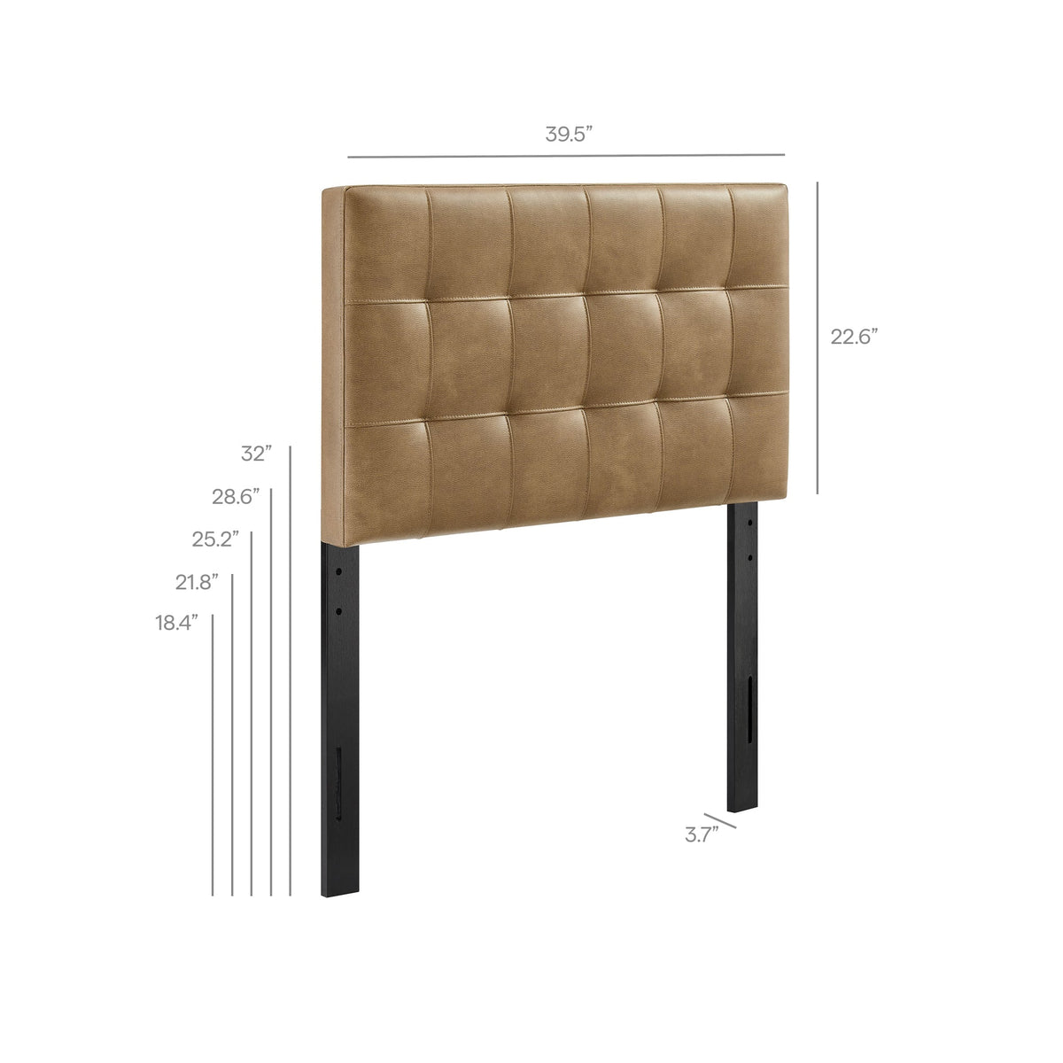 Lily Vegan Leather Headboard tan tufted with square panels on black metal legs by Modway on Tampa Home & Garden Store