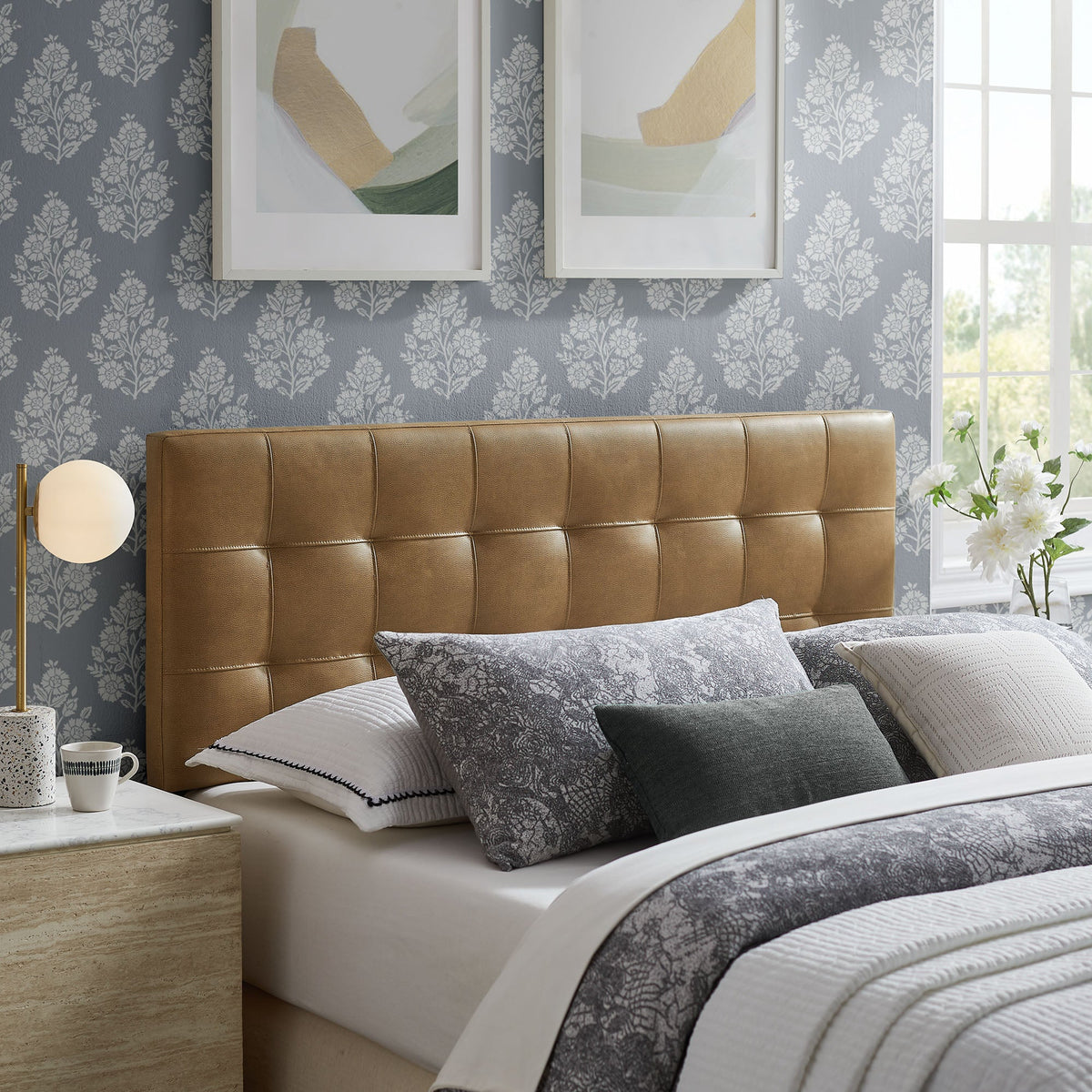 Lily Vegan Leather Headboard by Modway, brown tufted headboard with panel grid on Tampa Home & Garden Store