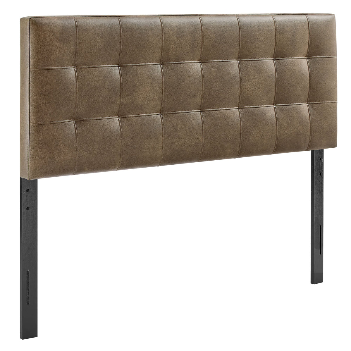 Lily vegan leather headboard by Modway in brown with grid-tufted panels and black metal legs on Tampa Home & Garden Store