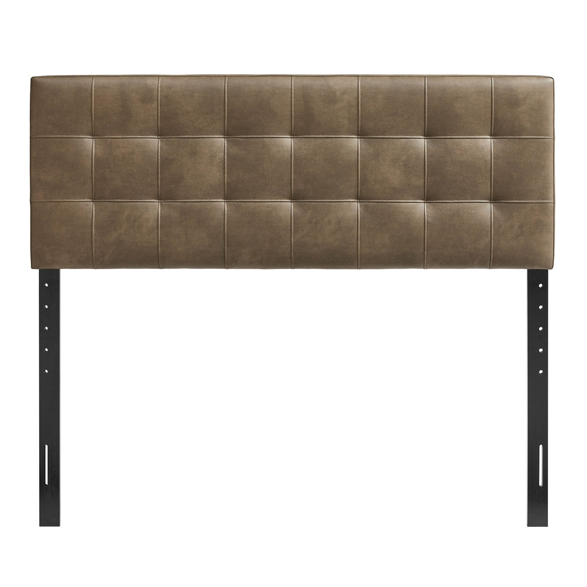 Lily Vegan Leather Headboard brown tufted vegan leather with black metal legs HouseOfZazla on Tampa Home & Garden Store