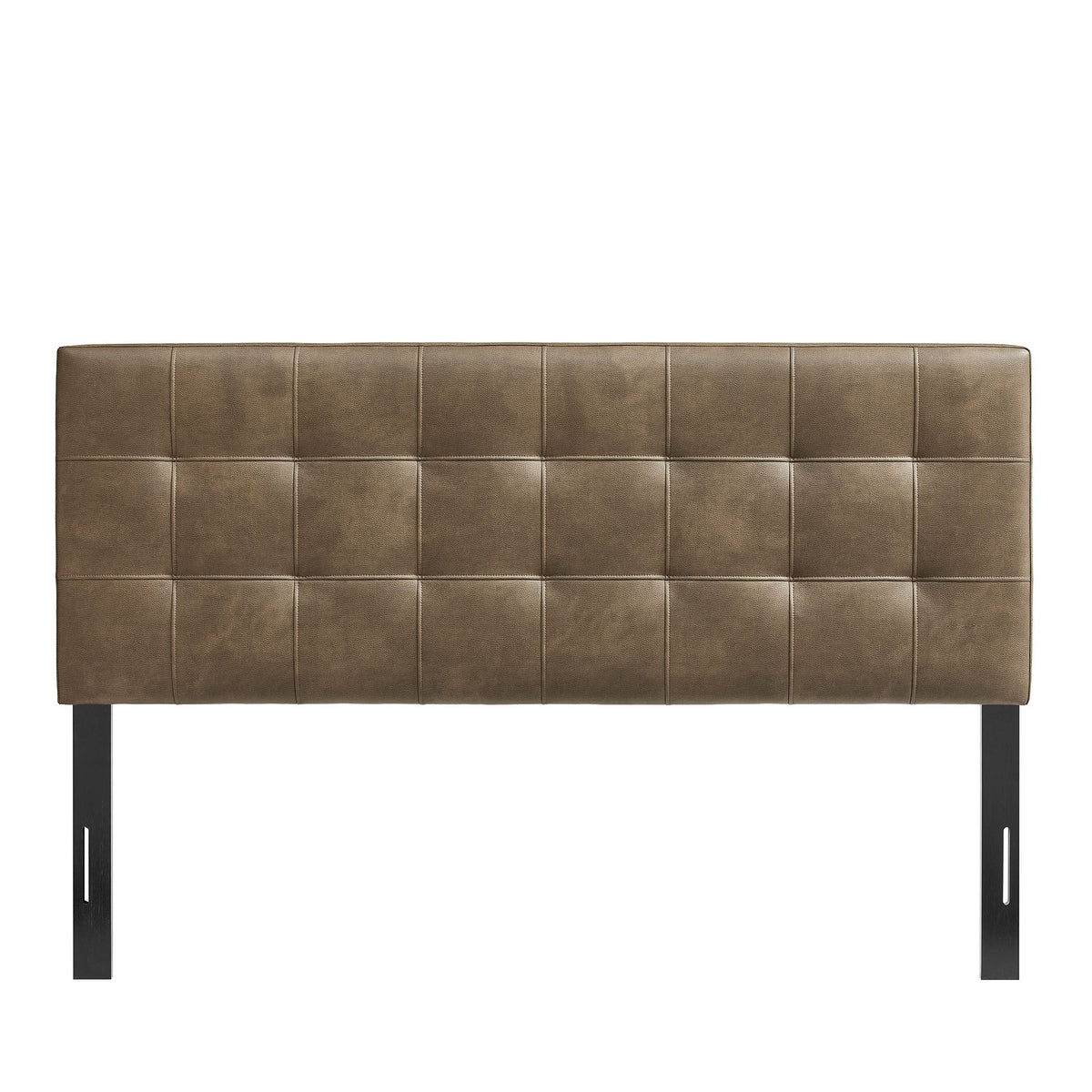 Lily Vegan Leather Headboard by Modway in brown vegan leather with grid tufting on black legs on Tampa Home & Garden Store
