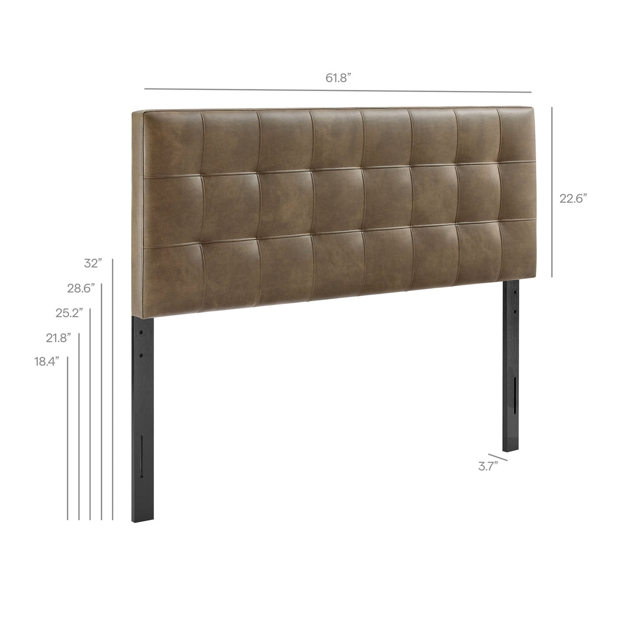 Lily Vegan Leather Headboard brown tufted panels with metal legs on Tampa Home & Garden Store