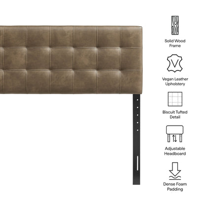 Lily Vegan Leather Headboard by Modway, brown tufted vegan leather with solid wood frame on Tampa Home & Garden Store