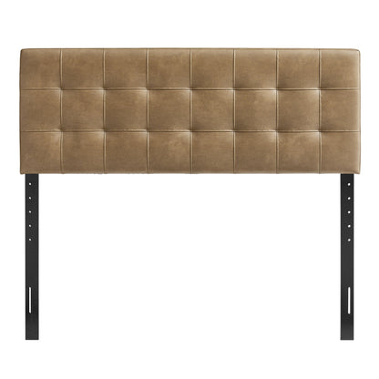 Lily vegan leather headboard tan with grid tufting and black metal legs HouseOfZazla on Tampa Home & Garden Store