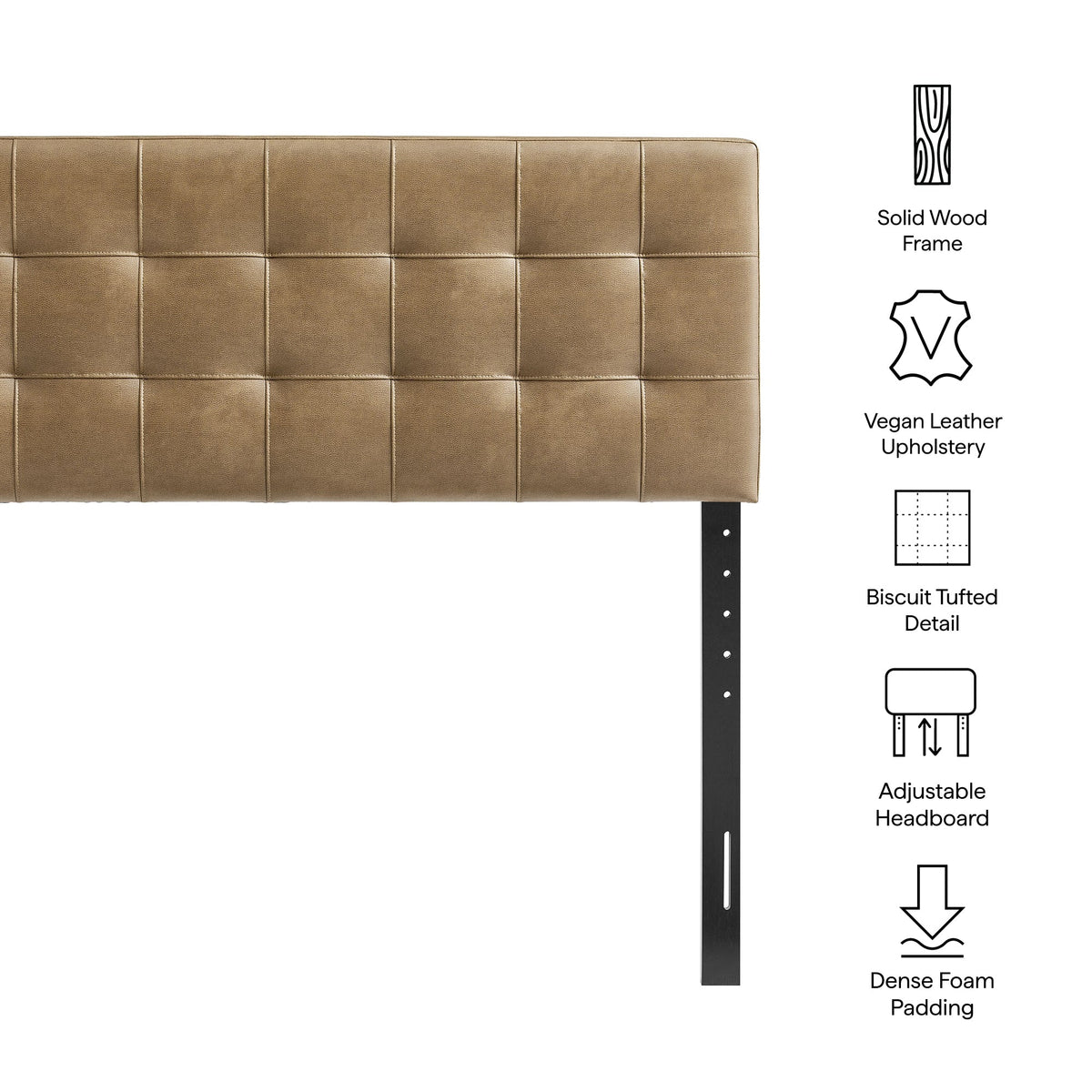 Lily vegan leather headboard tan biscuit-tufted panels, solid wood frame on Tampa Home & Garden Store