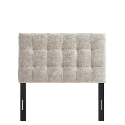Lily Upholstered Headboard by Modway in beige fabric with vertical channels and black legs on Tampa Home & Garden Store