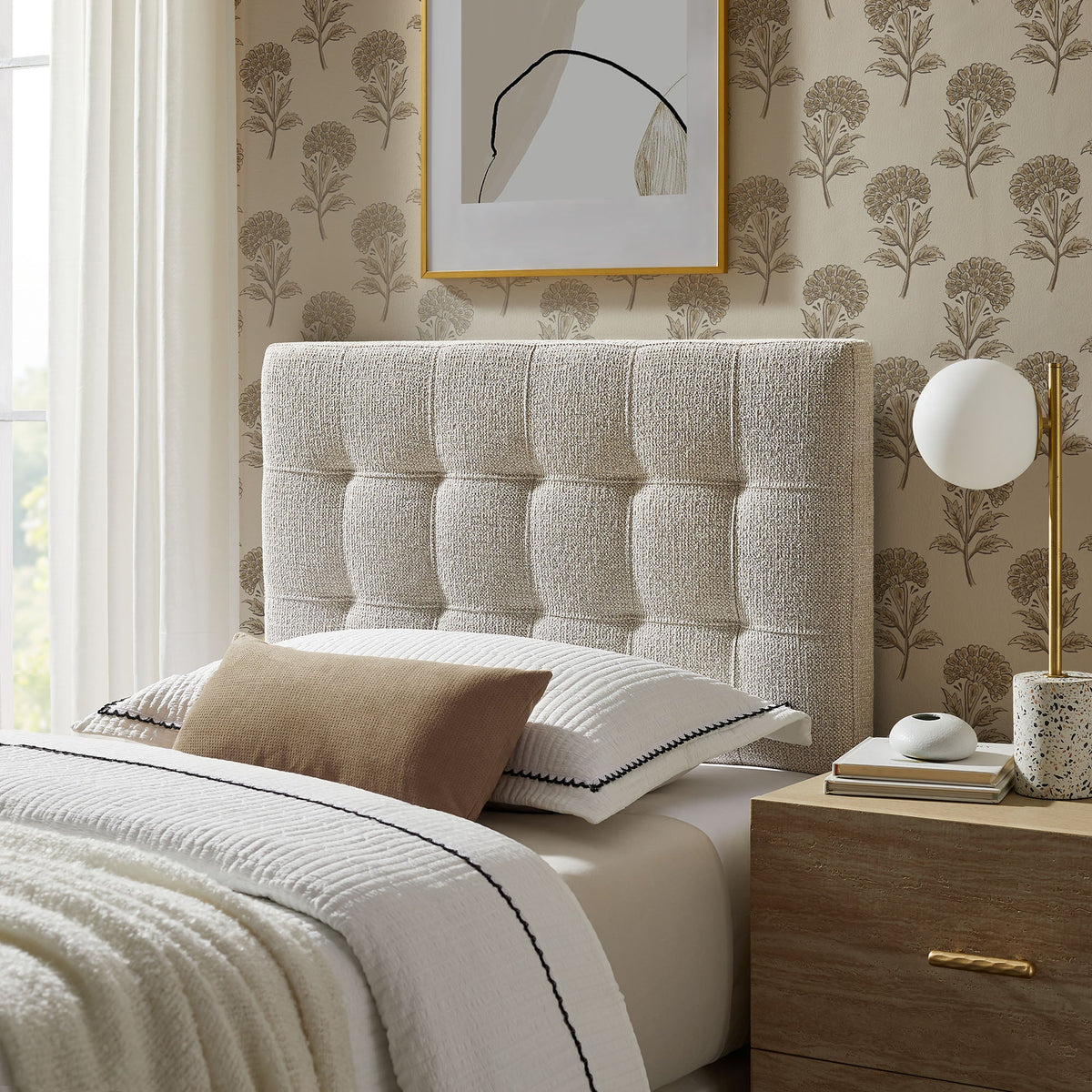 Lily Upholstered Headboard by Modway in beige boucle fabric HouseOfZazla on Tampa Home & Garden Store