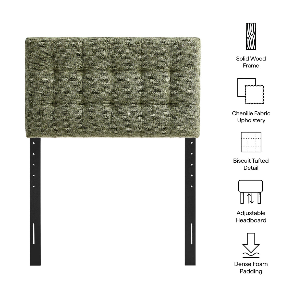 Lily Upholstered Headboard by Modway, olive chenille fabric, biscuit tufting, wood frame on Tampa Home & Garden Store