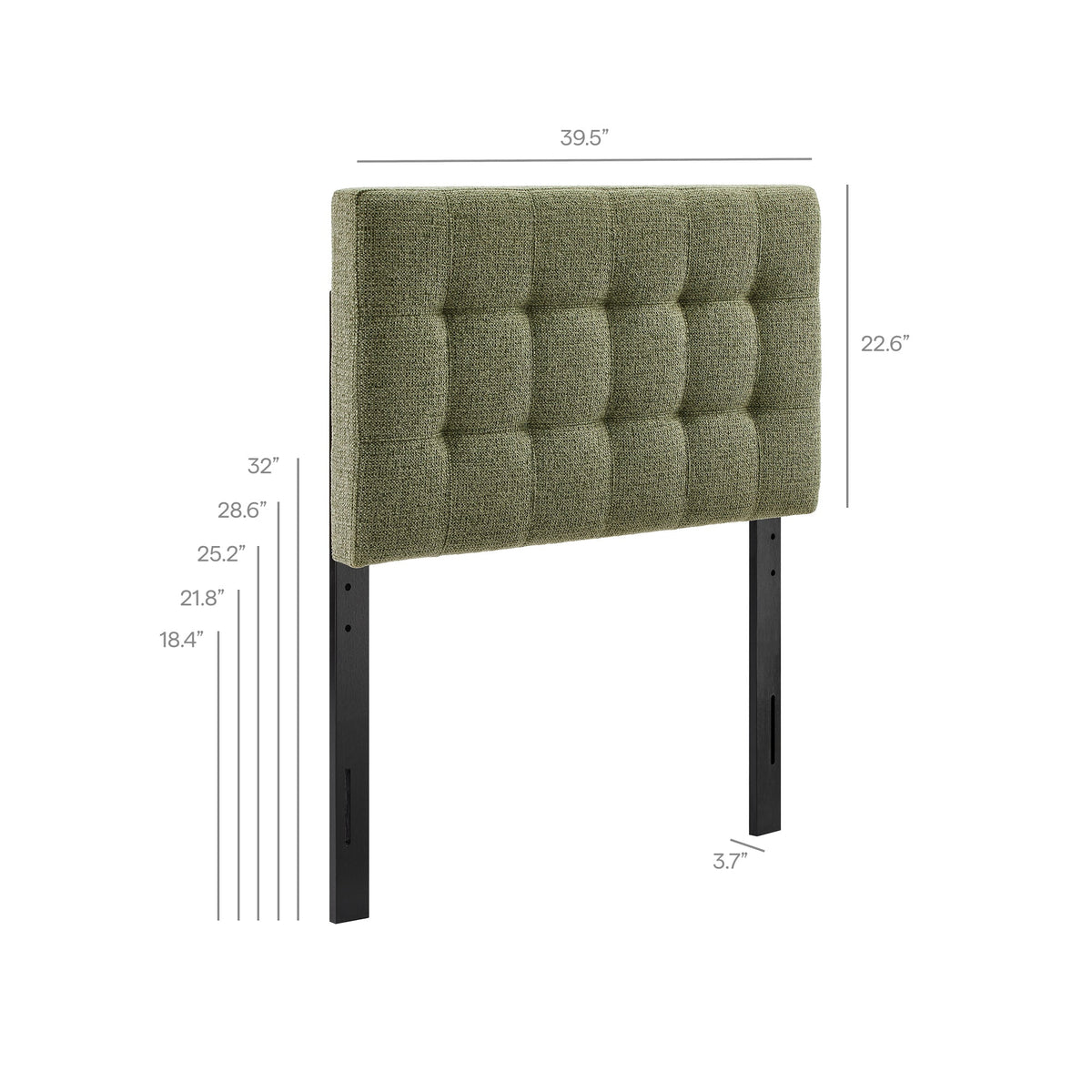 Lily Upholstered Headboard by Modway in olive green tufted fabric with black metal legs on Tampa Home & Garden Store
